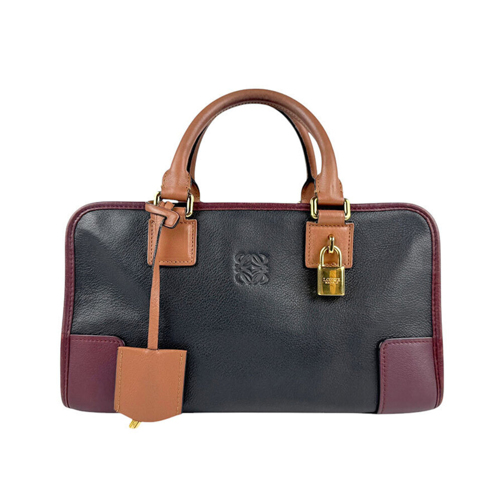 Loewe Amazona Leather Handbag Black Burgundy Red Brown Gold